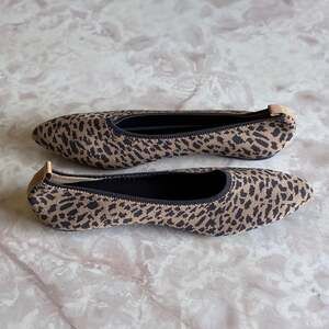 Breifola Leopard Print Pointed Toe Knit Ballet Flats